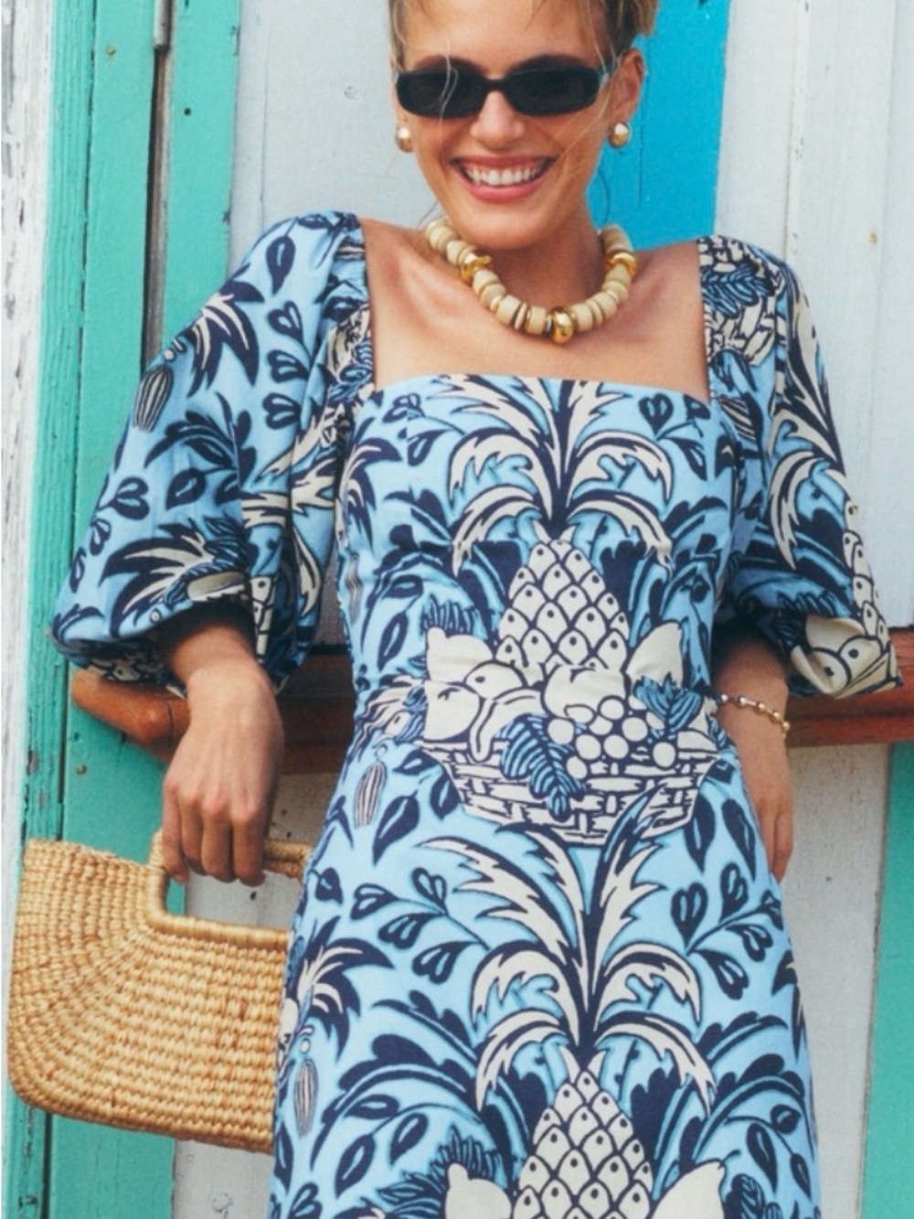 Cara Cara Montauk Dress Blue Printed dress with fringe